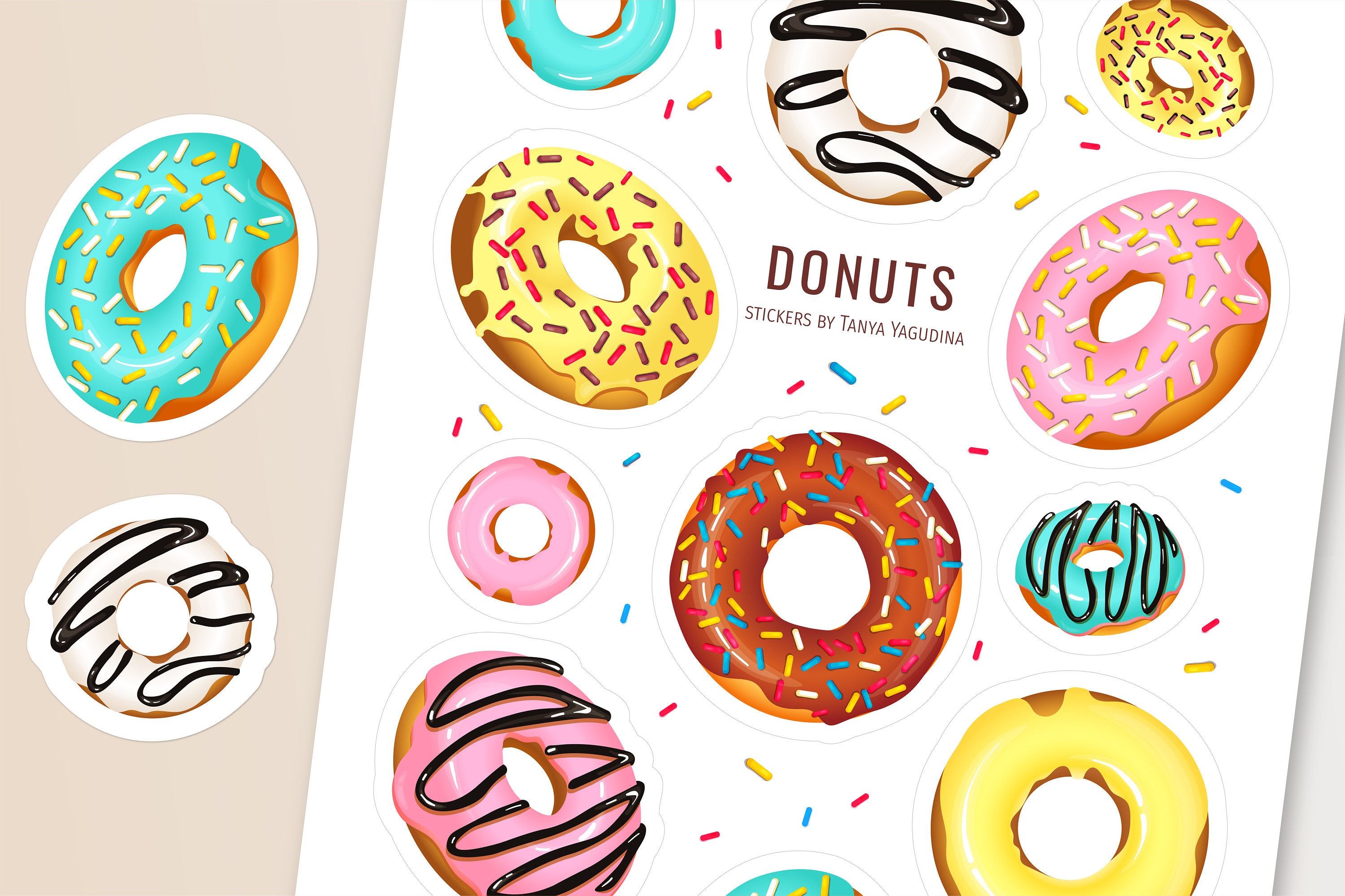 Donuts Sticker Sheet for Bullet Journal, Digital Planner. Donut Printable Stickers. Sweet ...
