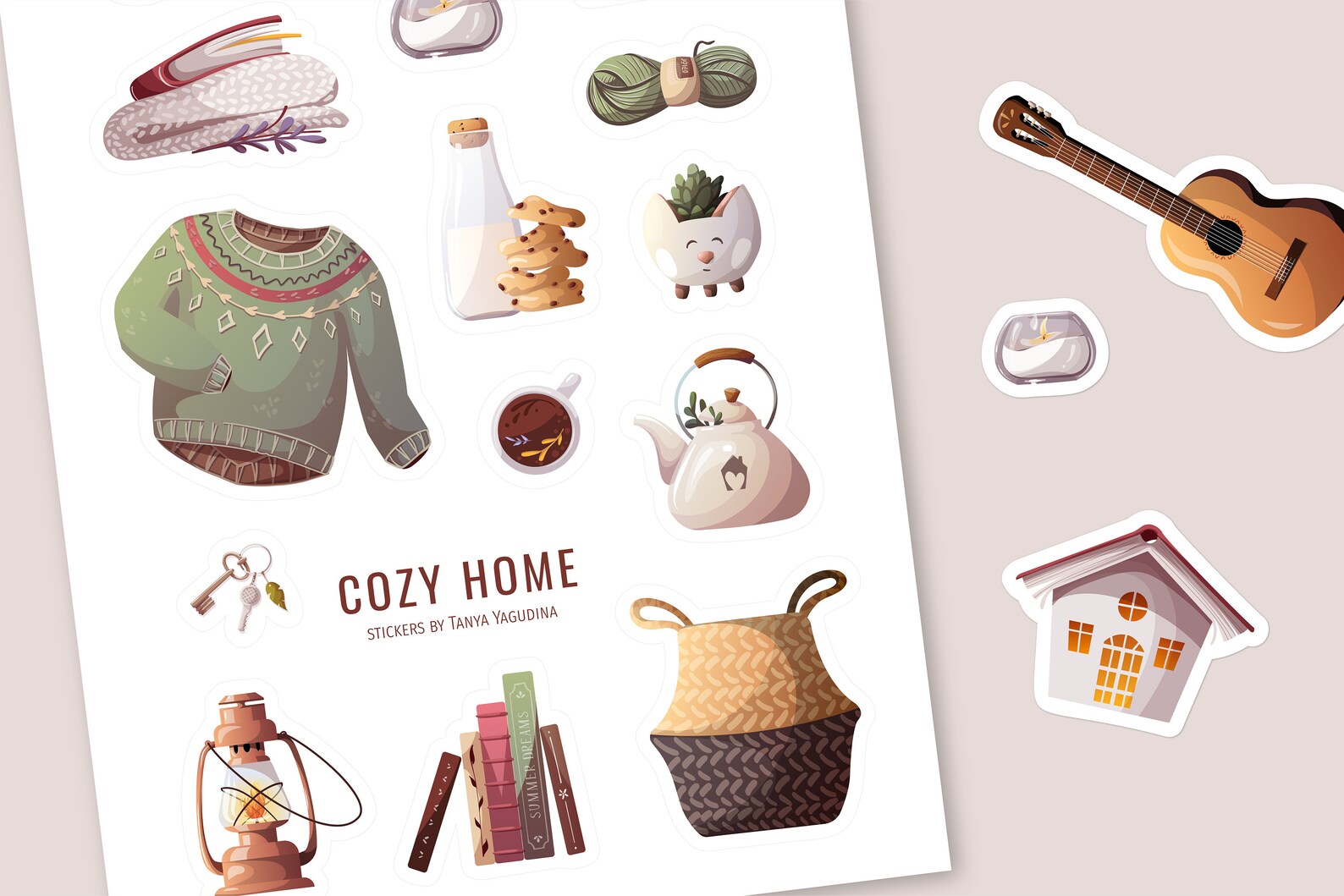 Cozy Home Sticker Sheet, Printable Stickers for Bullet Journals ...