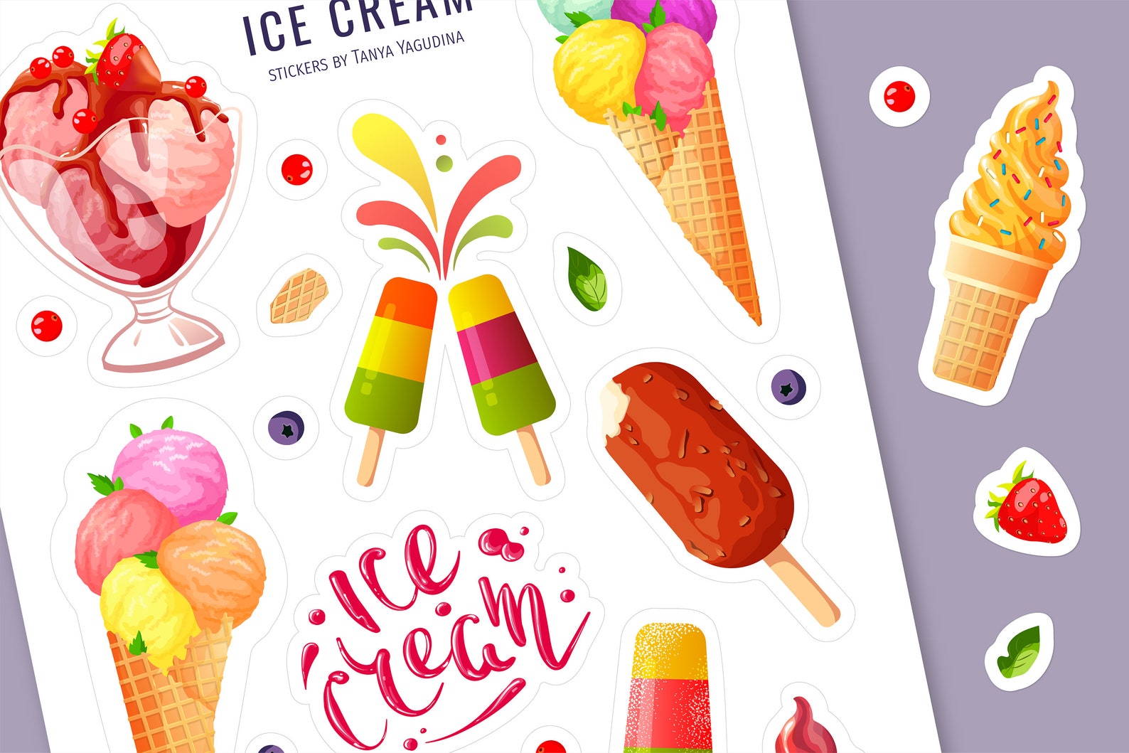 ICE CREAM STICKERS. Printable Stickers. Ice Cream Clipart. Digital Stickers. Bullet Journal ...