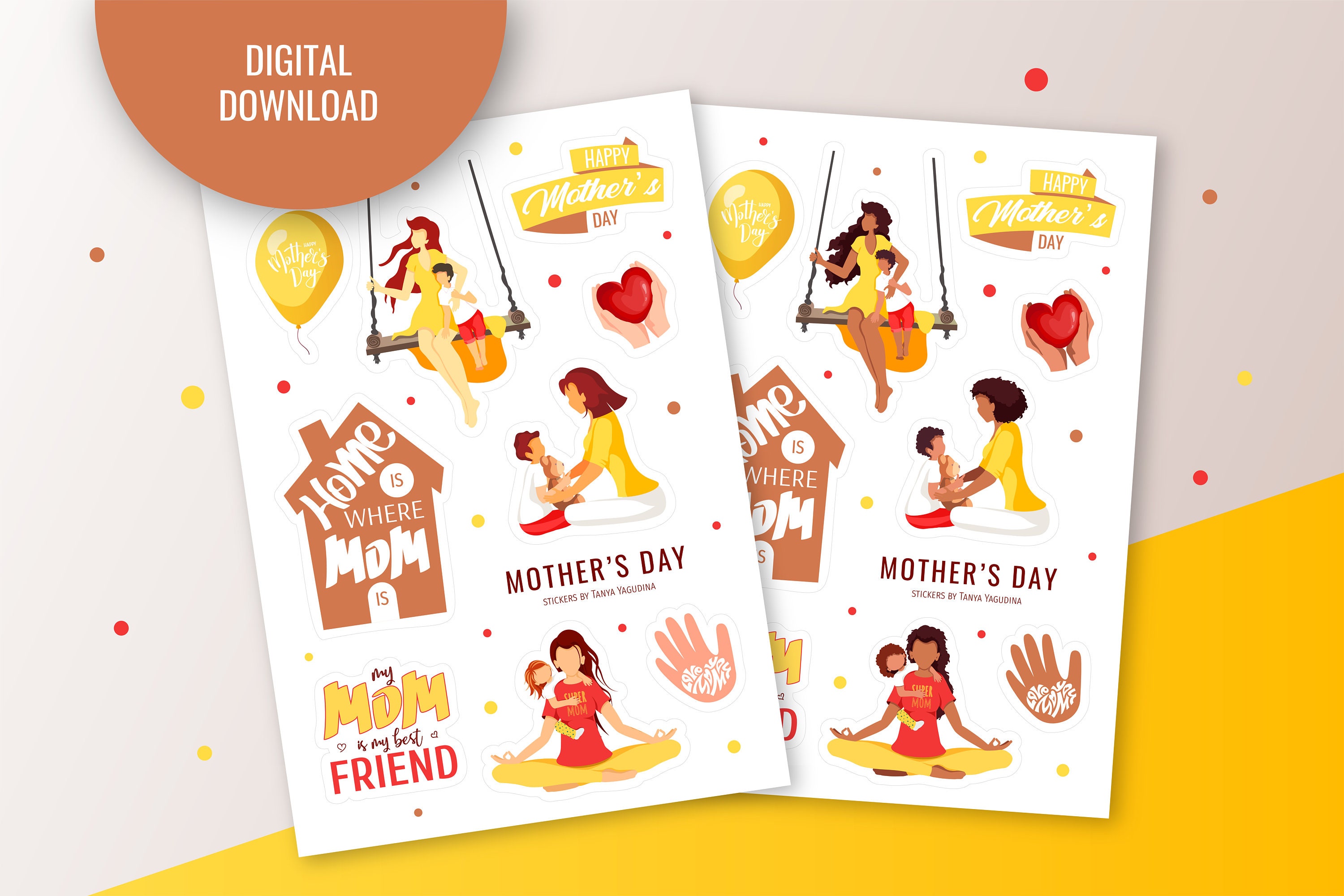 Mother's Day Stickers. Mother Clipart. Printable Stickers. Bullet ...
