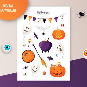 Halloween sticker sheet for Bullet journal, digital planner. Printable Stickers. halloween clipart. Pumpkin Stickers. Spooky stickers.