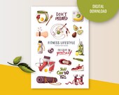 Fitness Sticker Sheet, Healthy Lifestyle Stickers for Journals, Planners, and Scrapbooking