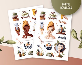 Spa Day Sticker Sheet: Self-Care Planner Stickers (Digital Download)