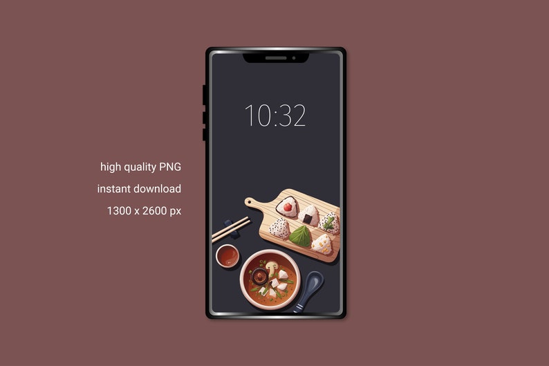 Japanese Food Phone Wallpaper: Sushi, Ramen, Miso (Set of 3) (Digital Download) image 2