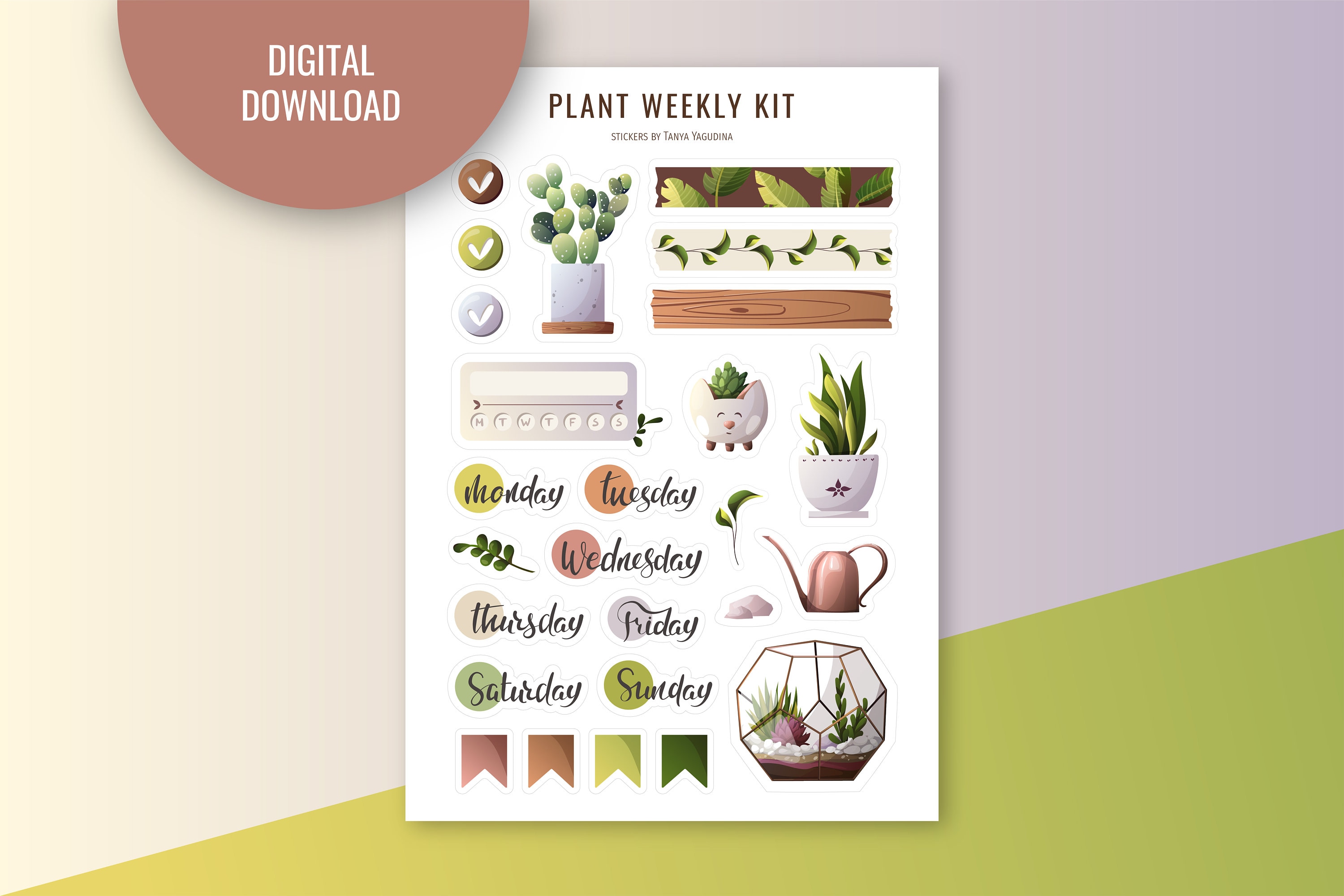 Potted plants Clipart Digital Stickers Houseplants STICKERS Bullet