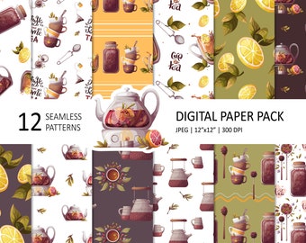 Tea Time Digital Paper Pack: Teapot & Teacup Seamless Patterns (12"x12")