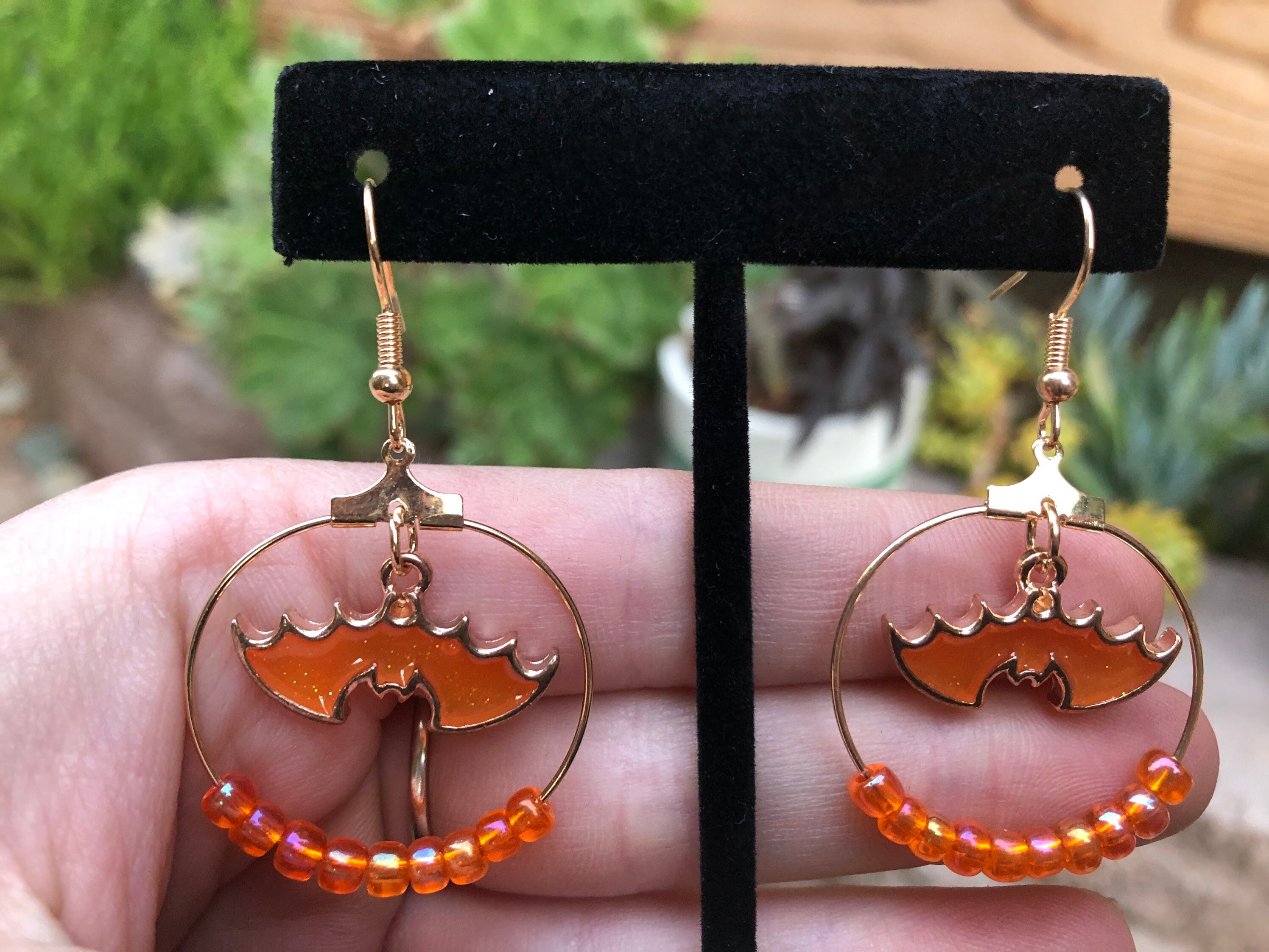 Gone Batty Orange Teardrop Vegan Leather Earrings Mini (1.5)