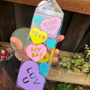 Candy Hearts Milk Carton water bottle, Conversation Heart Water Bottle, Reusable Water Bottle, Valentines cup, Valentines Gift