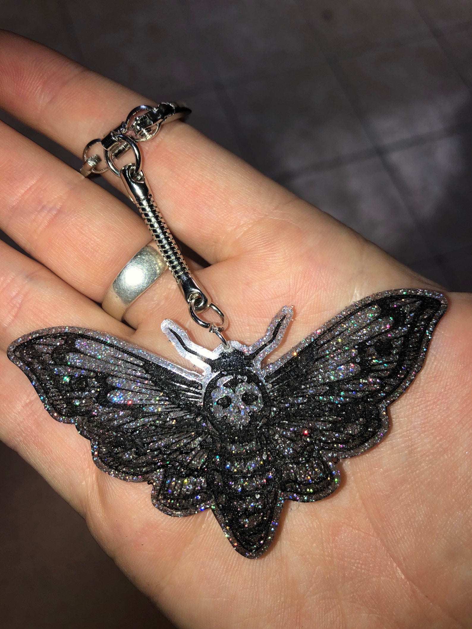 Death Moth Keychain Holo Sparkles Moth Keychain Etsy