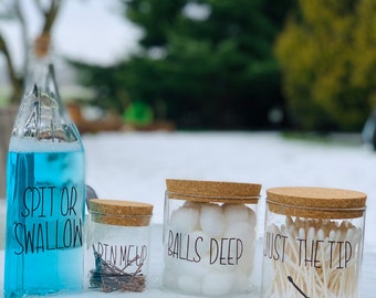 NEW Rae Dunn Bathroom COTTON BALLS Large Glass /& Q-tips Jar//Canisters Farm