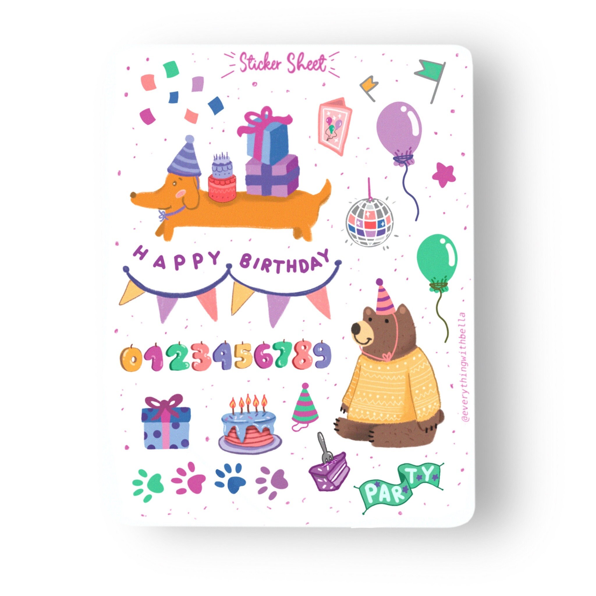Cute Birthday Party Sticker Sheet Animals and happy birthday Etsy