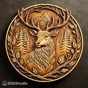 Deer Relief High Detail 3D Model: CNC Laser & 3D Print STL File + 4K TIF Grayscale Image