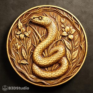 Snake Relief for CNC Laser and 3D Print STL File and 4K Grayscale TIF - High Detail 3D Model