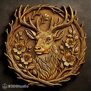 Relief de cerf très détaillé pour impression CNC, laser et 3D - Fichier STL + TIF 4K en niveaux de gris