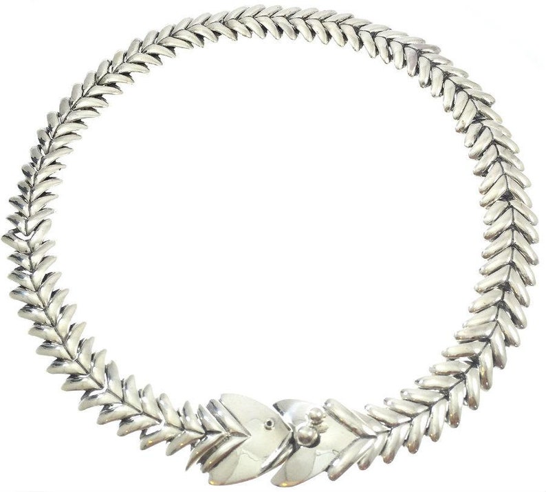 Taxco Mexican 925 Sterling Silver Fish Necklace Mexico Etsy