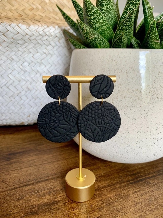 Clay Earrings Textured Black