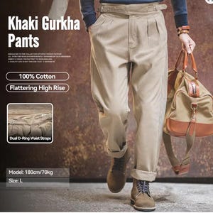 Khaki Gurkha Trousers | High-Rise 100% Cotton Workwear Pants
