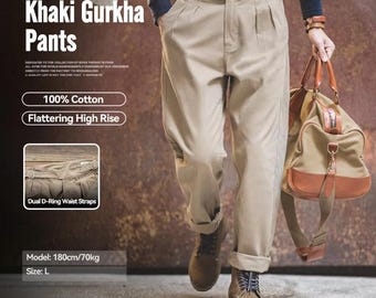 Khaki Gurkha Trousers | High-Rise 100% Cotton Workwear Pants