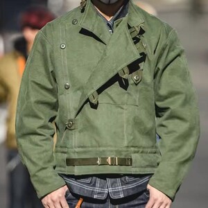 Green Canvas Utility Jacket, Asymmetric Military Style