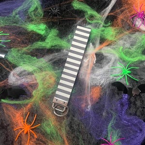 Wristlet Keychain | Faux Leather Striped Keychain with Glitter | Halloween | Goth, Punk, Emo