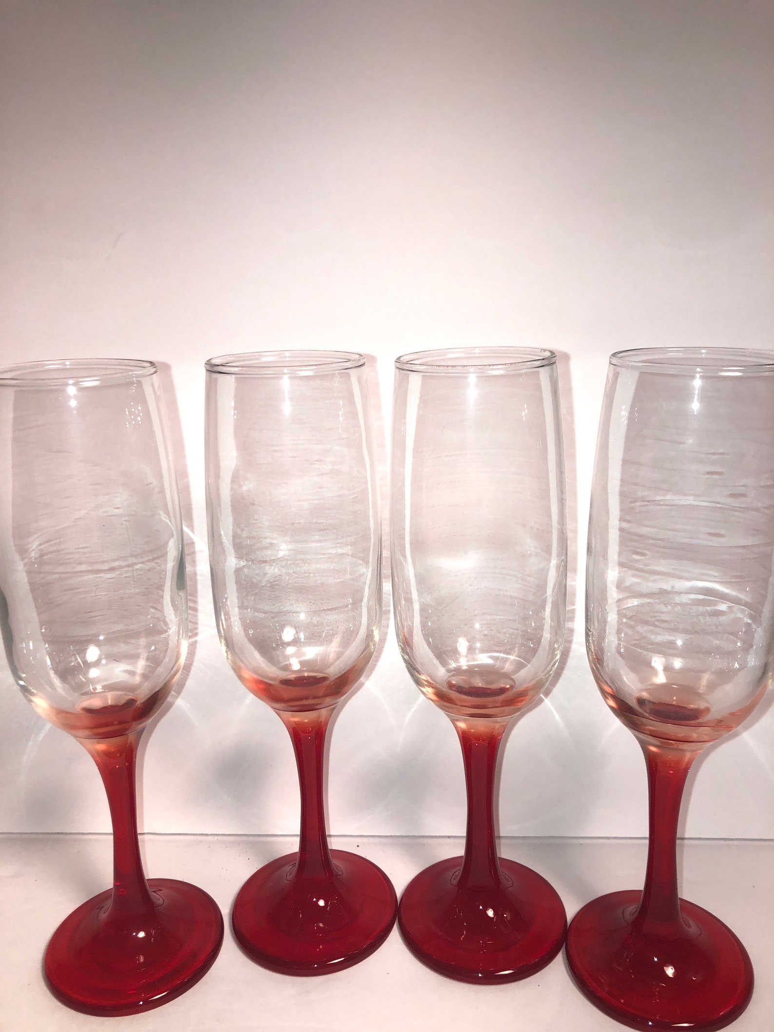 Red stem wine Glasses Set Of 4 Etsy
