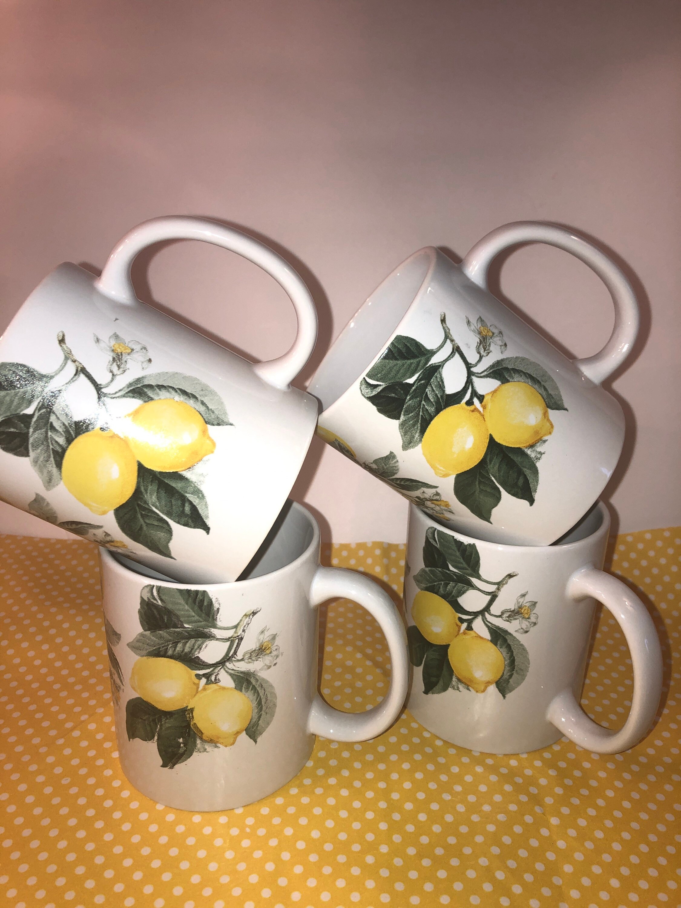 Royal Norfolk Lemon mugs Set Of 4 Etsy