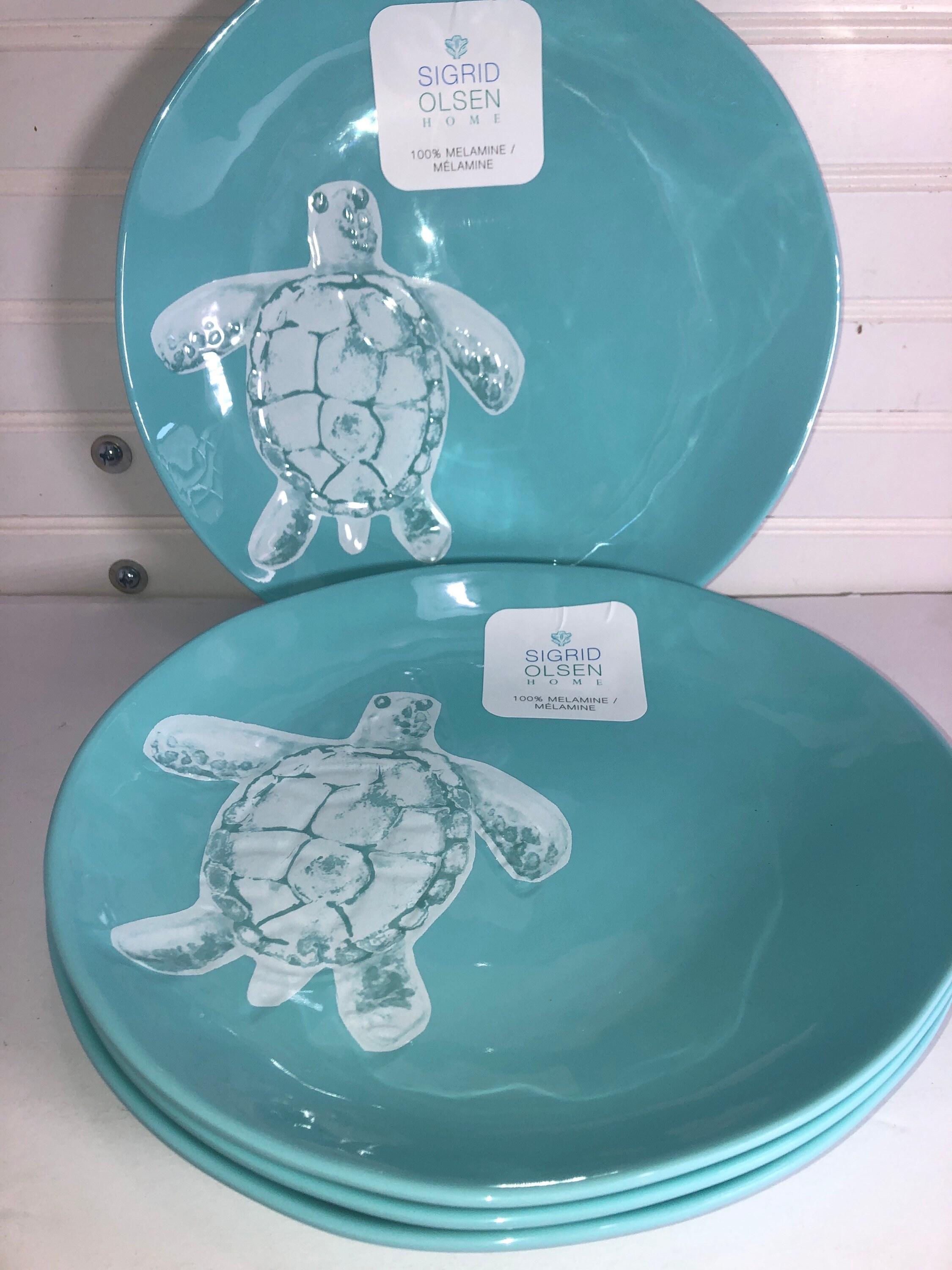 Beautiful 100% Melamine Dinner Set Of 4 Plates 11 “ New Ocean Turtles 