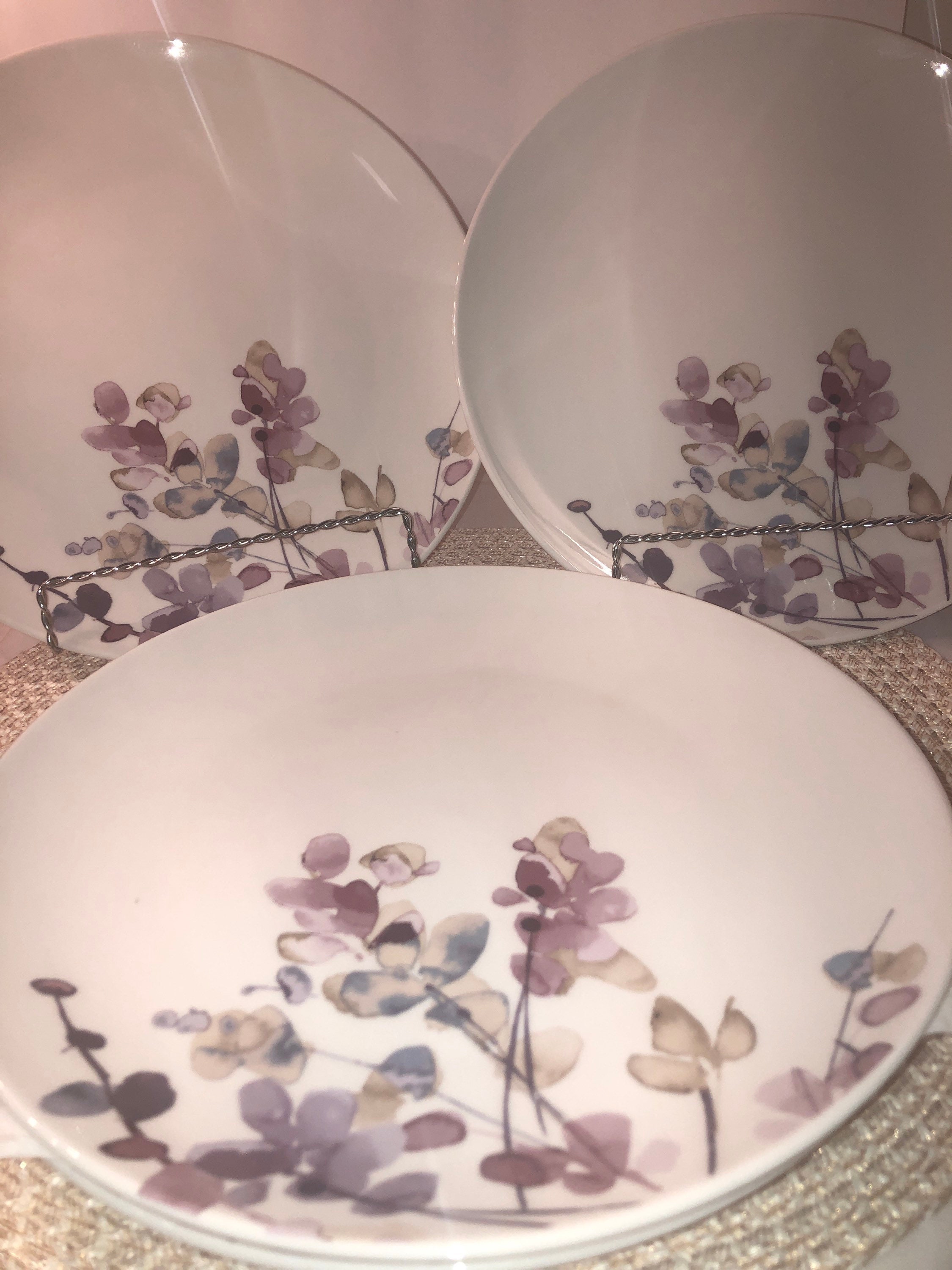 Porcelain Dunelm Lavender Floral Dinner Plates- Set of 4-