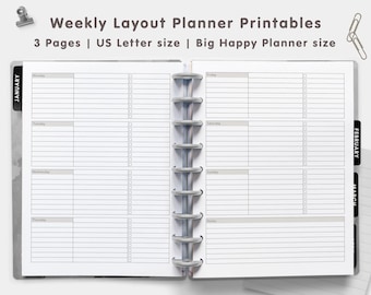 Weekly Planner Pages - US Letter size (8.5 x 11 inches) and Big Happy Planner size