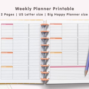 Weekly Horizontal Planner | Undated Weekly Planner | Weekly Planner Pages | US Letter size | 8.5 x 11 inches | Big Happy Planner size