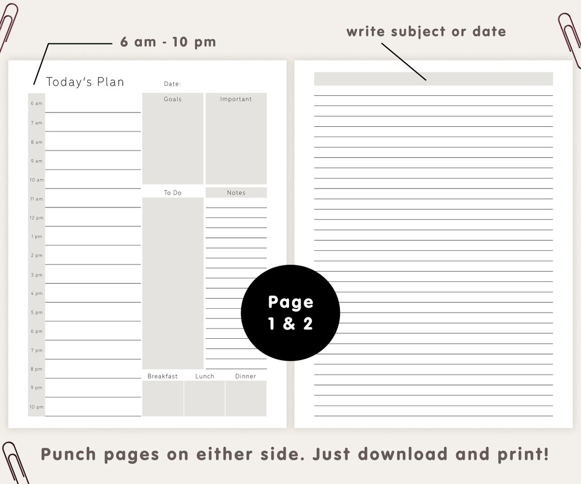 Daily Hourly Planner Printables Classic Happy Planner Size or 7 X 9.25 ...