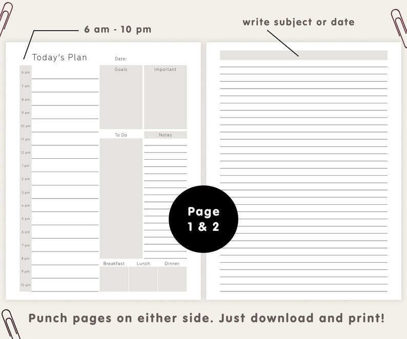 Daily Hourly Planner Printables Classic Happy Planner Size or 7 X 9.25 ...