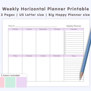 Weekly Horizontal Planner Printables US Letter size &amp; Big | Etsy