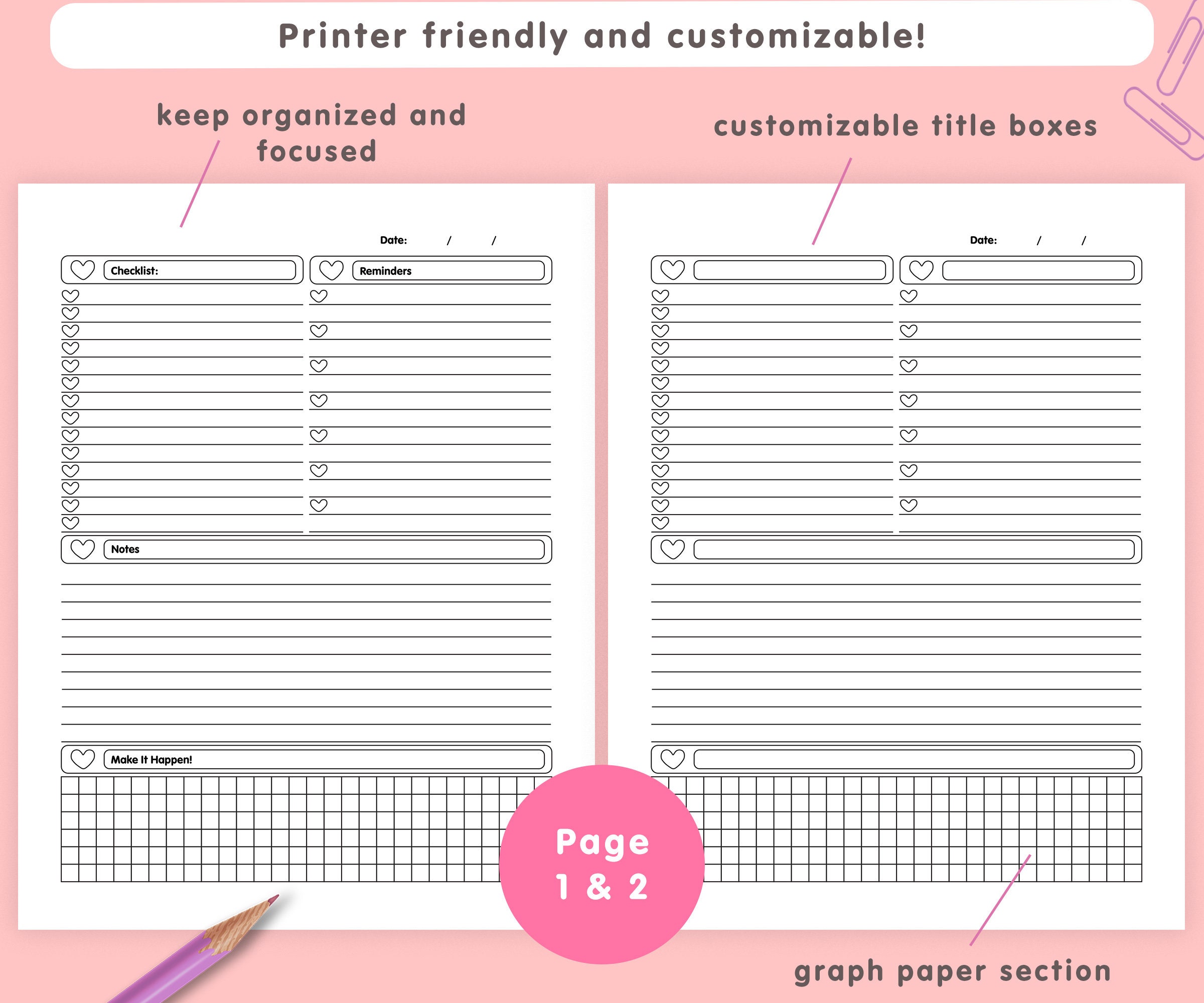 Checklist & Notes Planner | Lined Paper | Daily Planner Pages | US ...