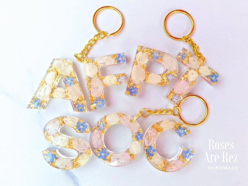 flower initial letter resin monogram keychains real etsy resin letter