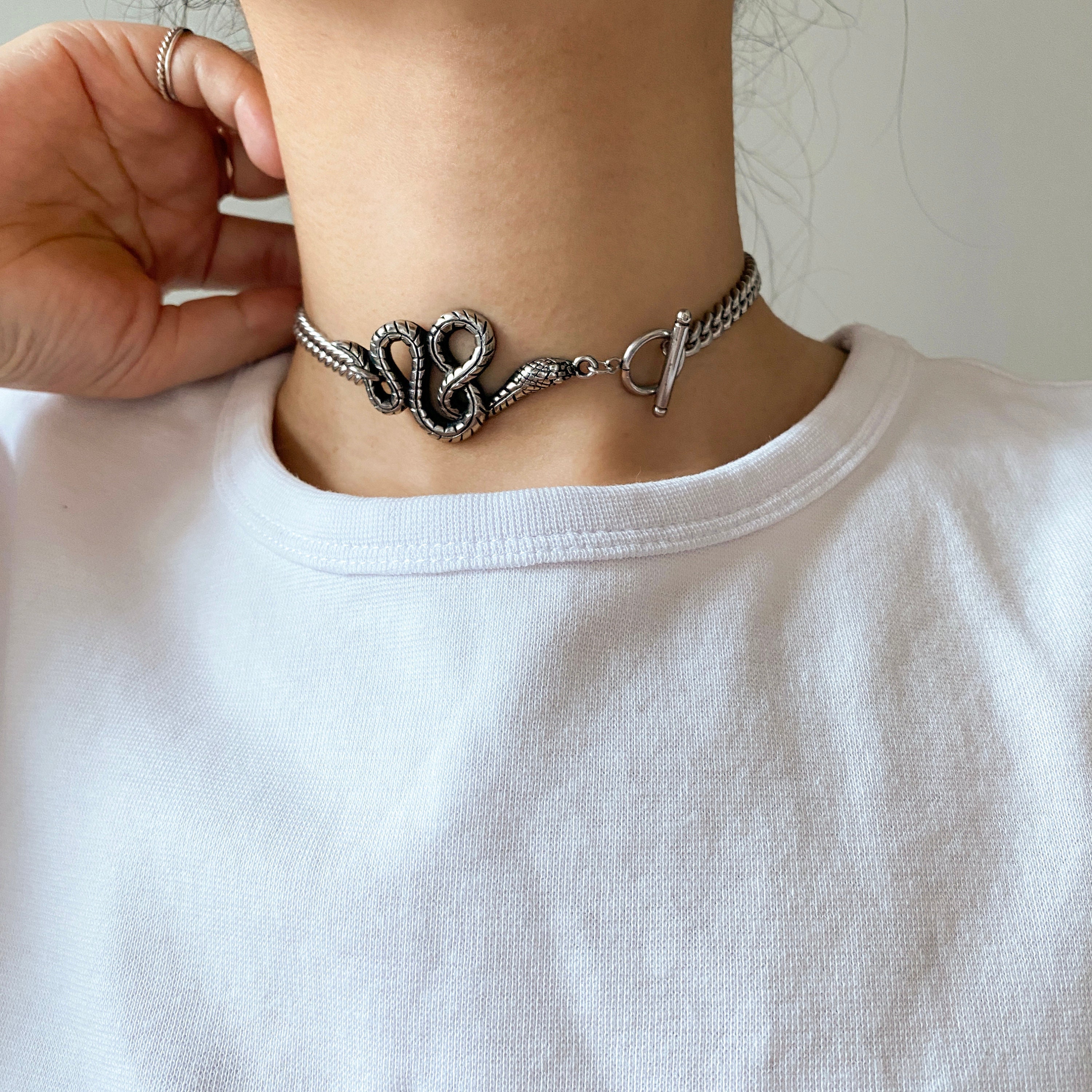 Snake Choker Necklace Snake Pendant Serpent Necklace Etsy