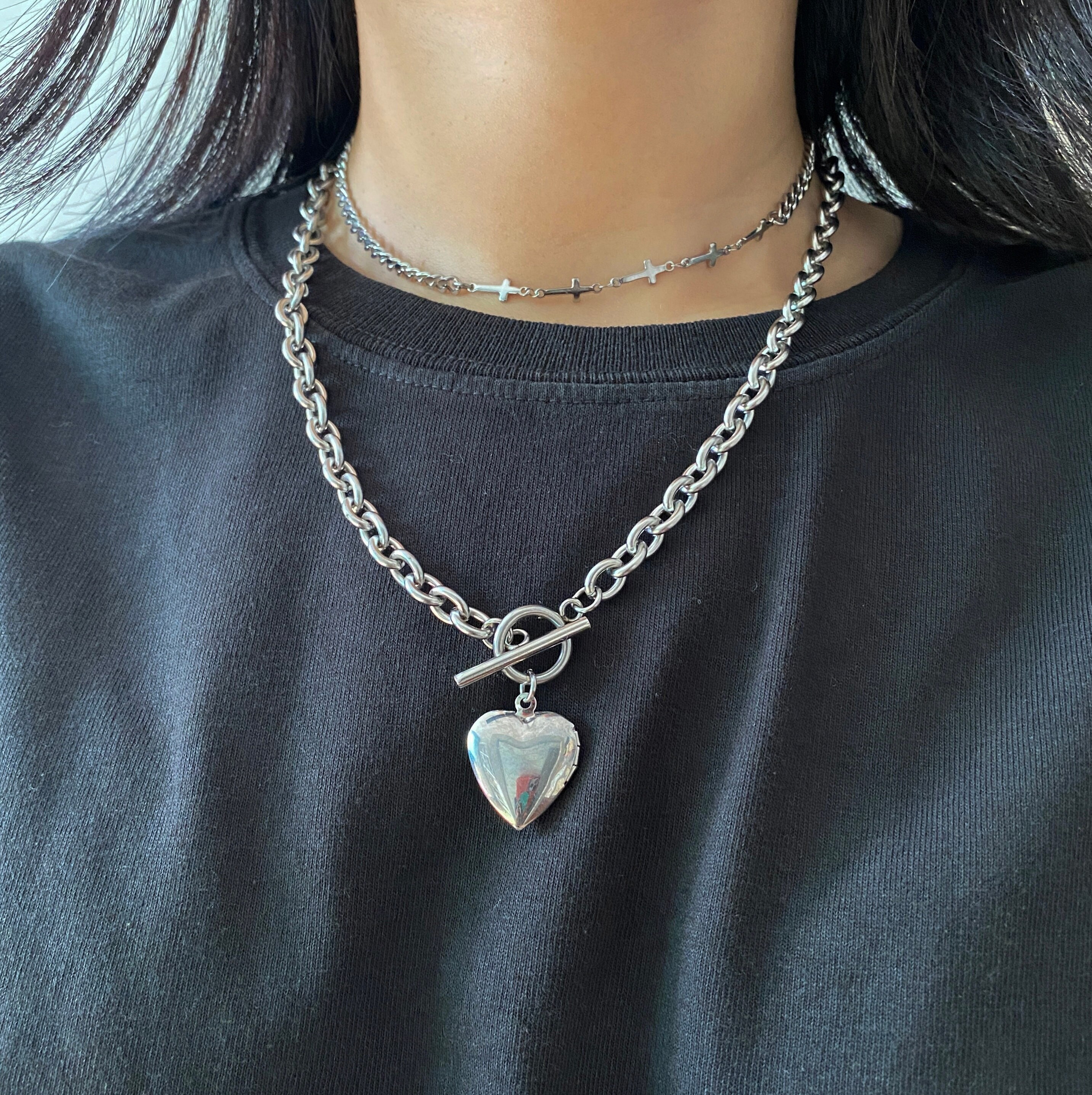 Locket Heart Ribbon Necklace 