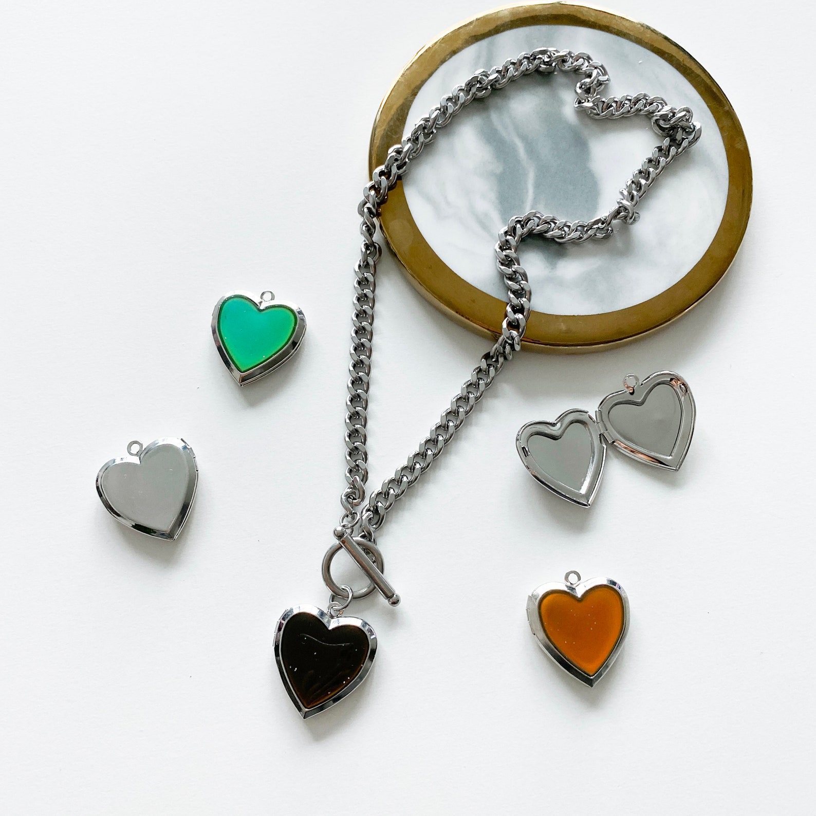 Mood Heart Locket Toggle Necklace Temperature Control Color Etsy