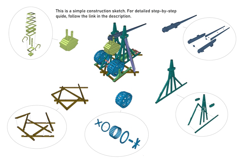 Trebuchet Bausatz oder Fertigmodell Tischnachbau Mehr Farbvariation Funktionsfähige Mittelalterliche Kriegsmaschine über 120 Kunststoffteile Bild 5