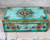 Antique iron box Rare iron hand painted box Iron box suitcase Rare and antique trunk with hand painting Iron dowry chest painted
