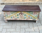 Wooden side chest Wooden beautiful hand made chest Wooden carved dowry chest Wooden coffee table Indian furniture distressed chest