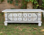Wooden side chest Wooden beautiful hand made chest Wooden brass dowry chest Wooden coffee table Indian furniture blue distressed chest