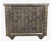 Indian wooden and brass trunk box, brass work console table box, blanket box, wedding chest, dowry box, trunk, Indian box, brass box
