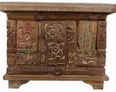 Wooden carved Indian dowry box, vintage trunk, blanket box, wedding chest, wooden Reclaimed box, storage chest, Indian furniture and decor