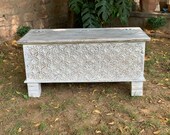 Wooden side chest Wooden beautiful hand made chest Wooden carved dowry chest Wooden coffee table Indian furniture distressed chest