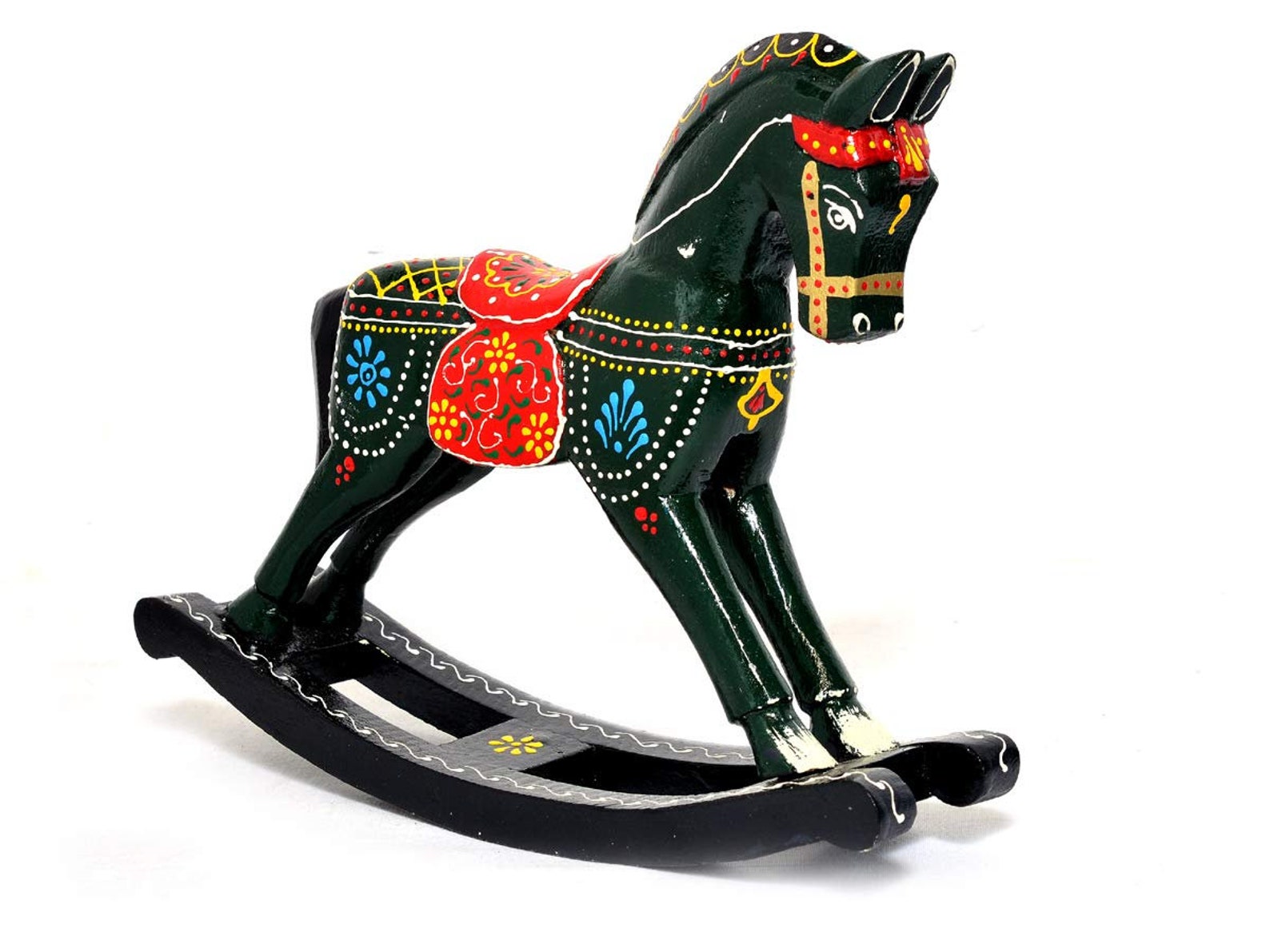 Colorful Wooden Rocking Horse Statue Indian Hand Painted Etsy