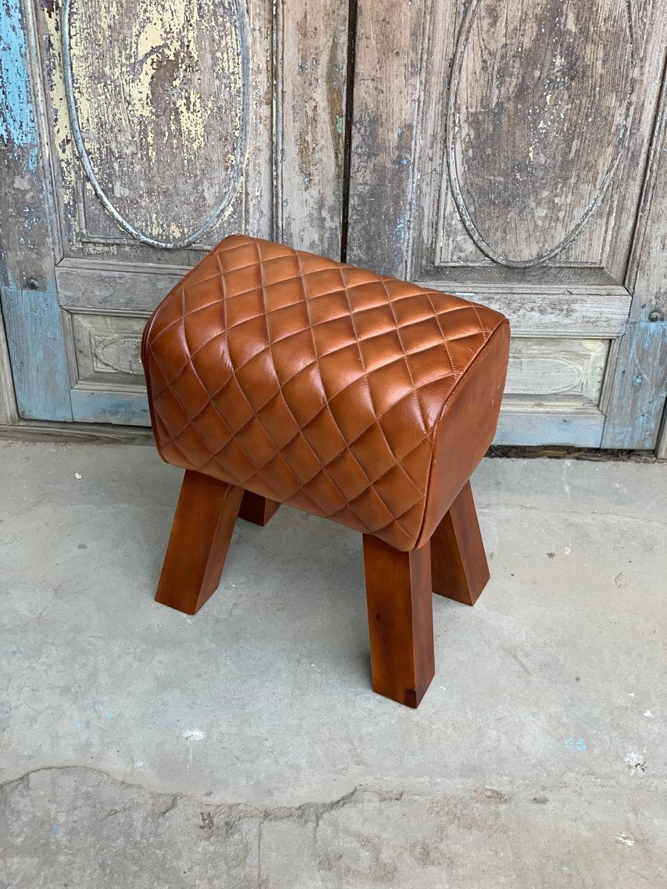 Tan Leather foot stool genuine goat leather ottoman baby Etsy