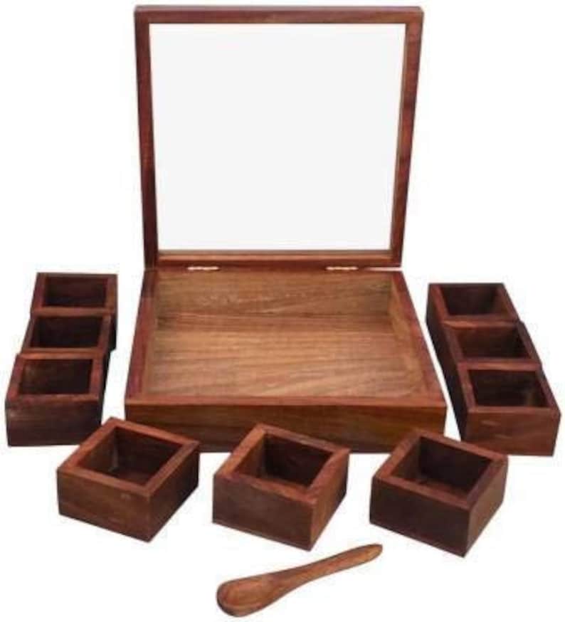 Wooden Spice box masala box Indian wooden Spice box Kitchen Etsy