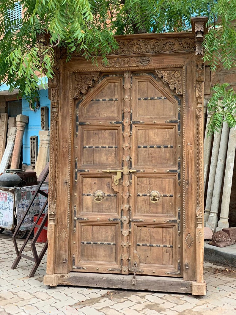 Wooden carved door with frame/ Antique door with frame/ Rare Etsy