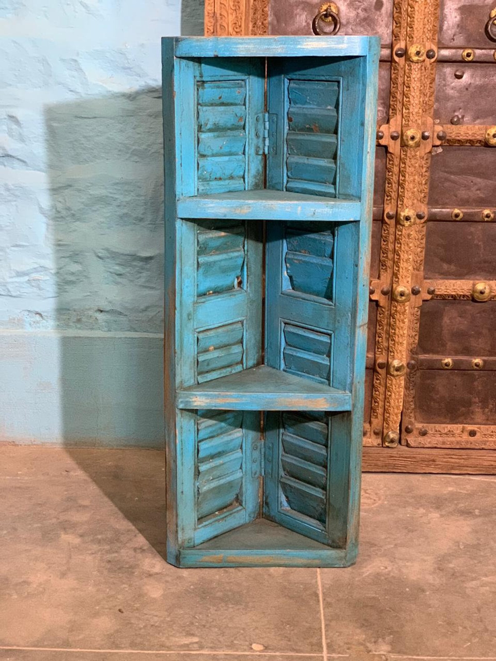 Indian recycled teak wood corner shelf/ Recycled wood shelf/ Etsy